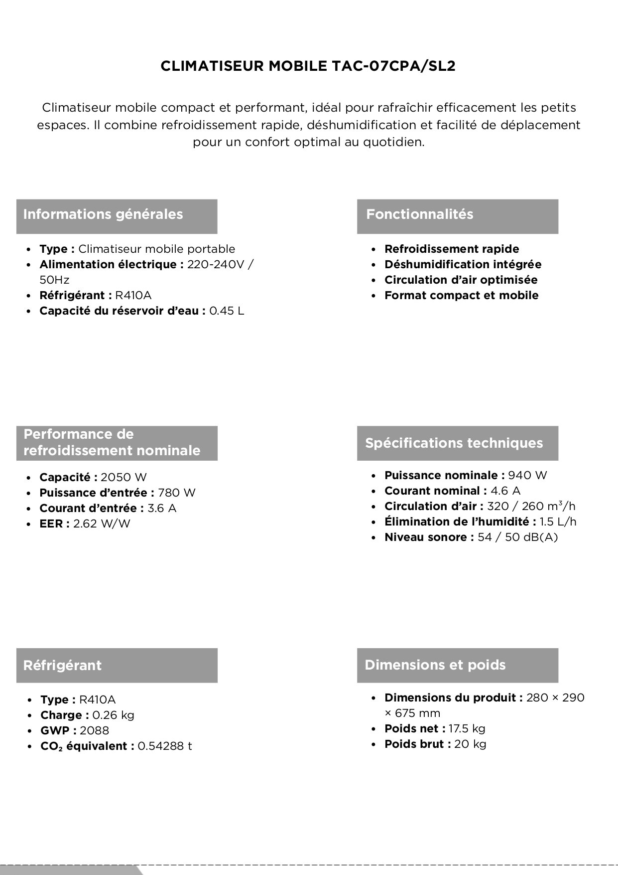 Climatiseur TCL TAC-07CPA/SL2