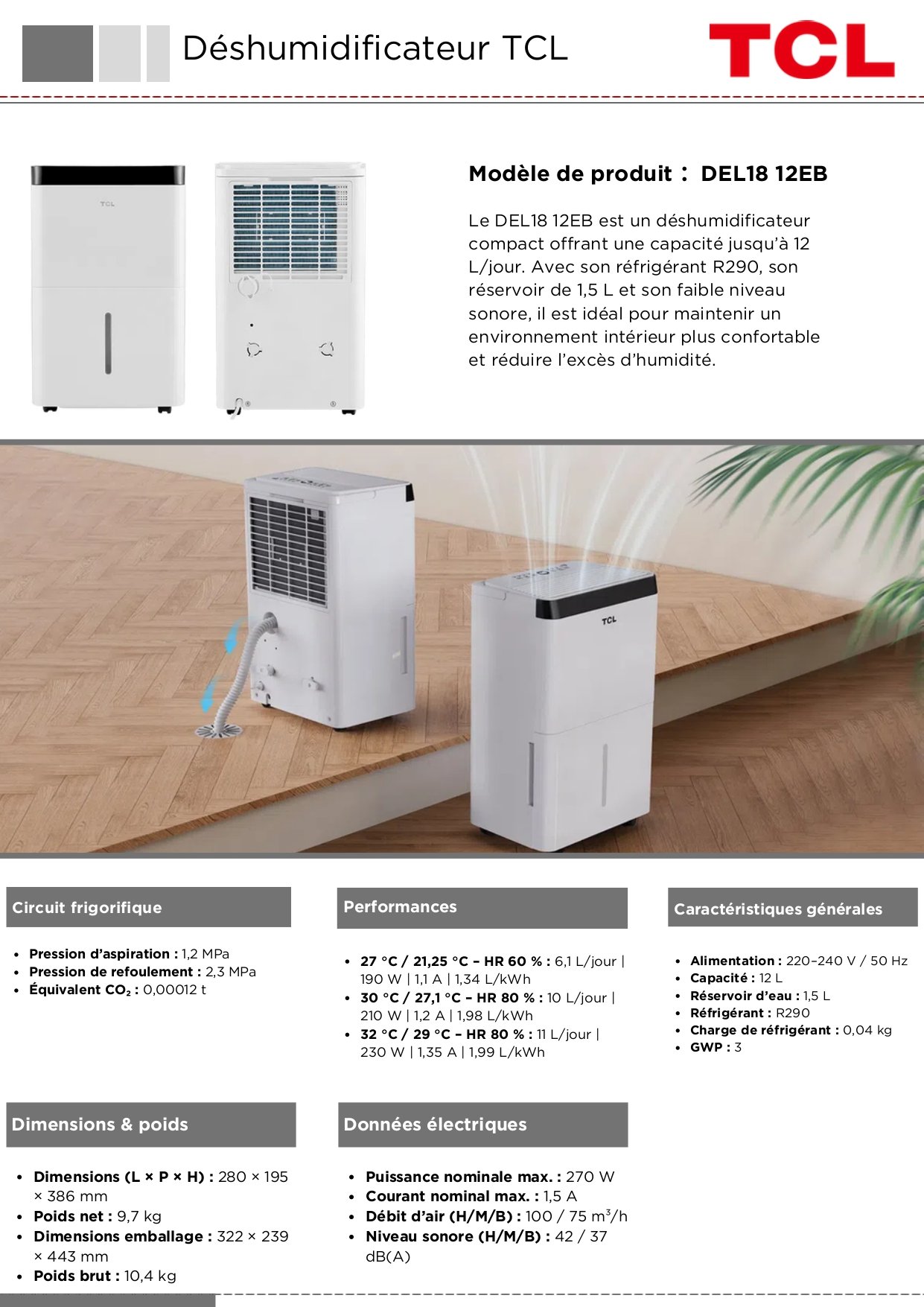 Déshumidificateur TCL-DEL18 12EB